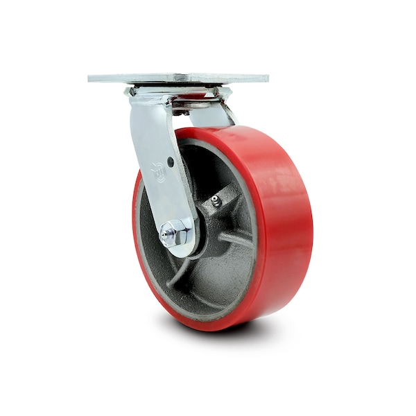 6 Inch Red Poly on Cast Iron Wheel Swivel Caster with Ball Bearing SCC